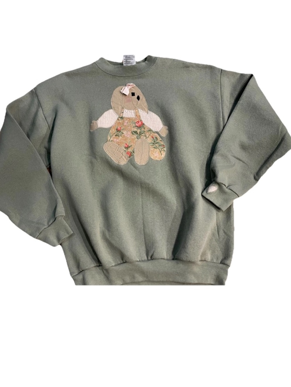 Tultex maximum Sweats vintage 1990s cottage core applique bunny sweatshirt SZ LG - Picture 11 of 13